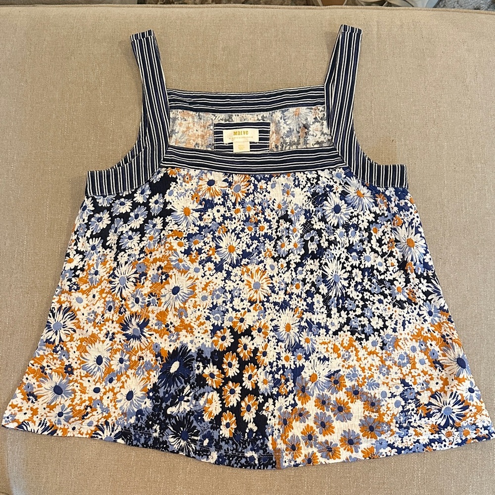Maeve Anthropology Floral and Striped Sleeveless Top Small